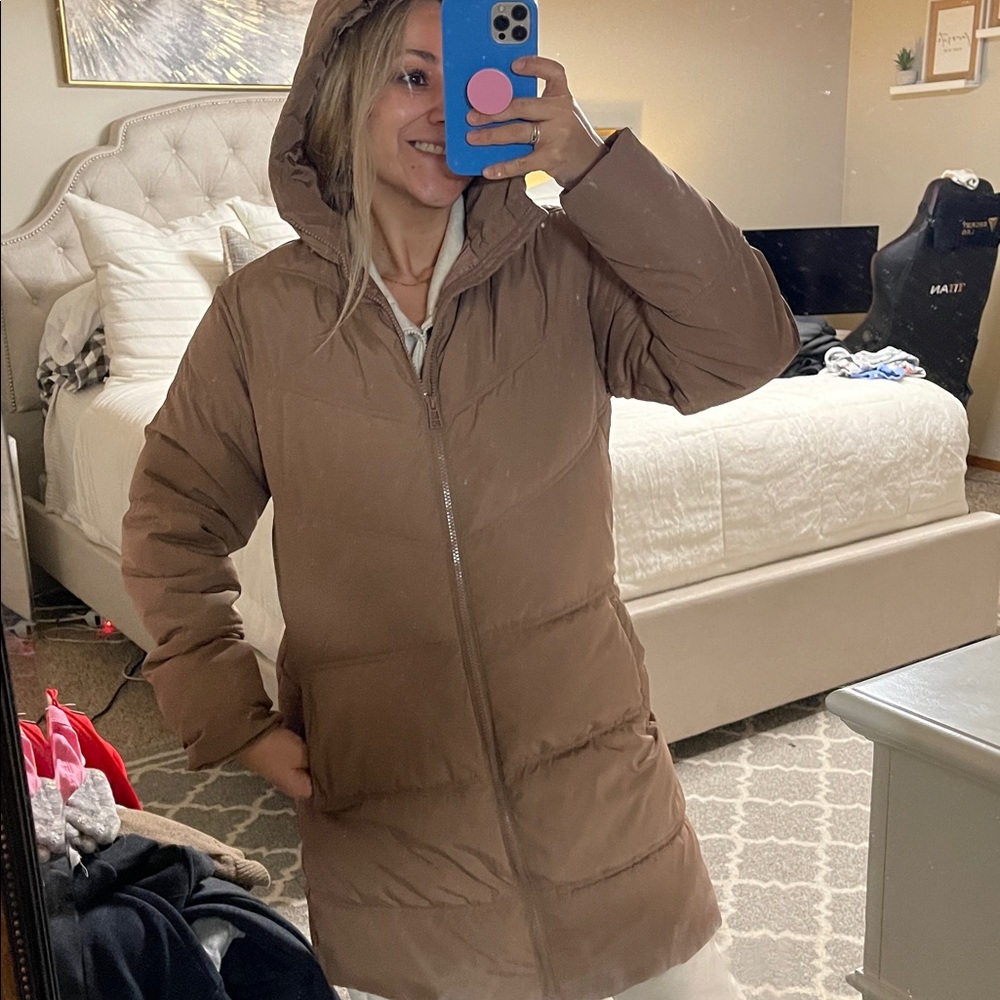 Women's Tan Hooded Puffer Parka